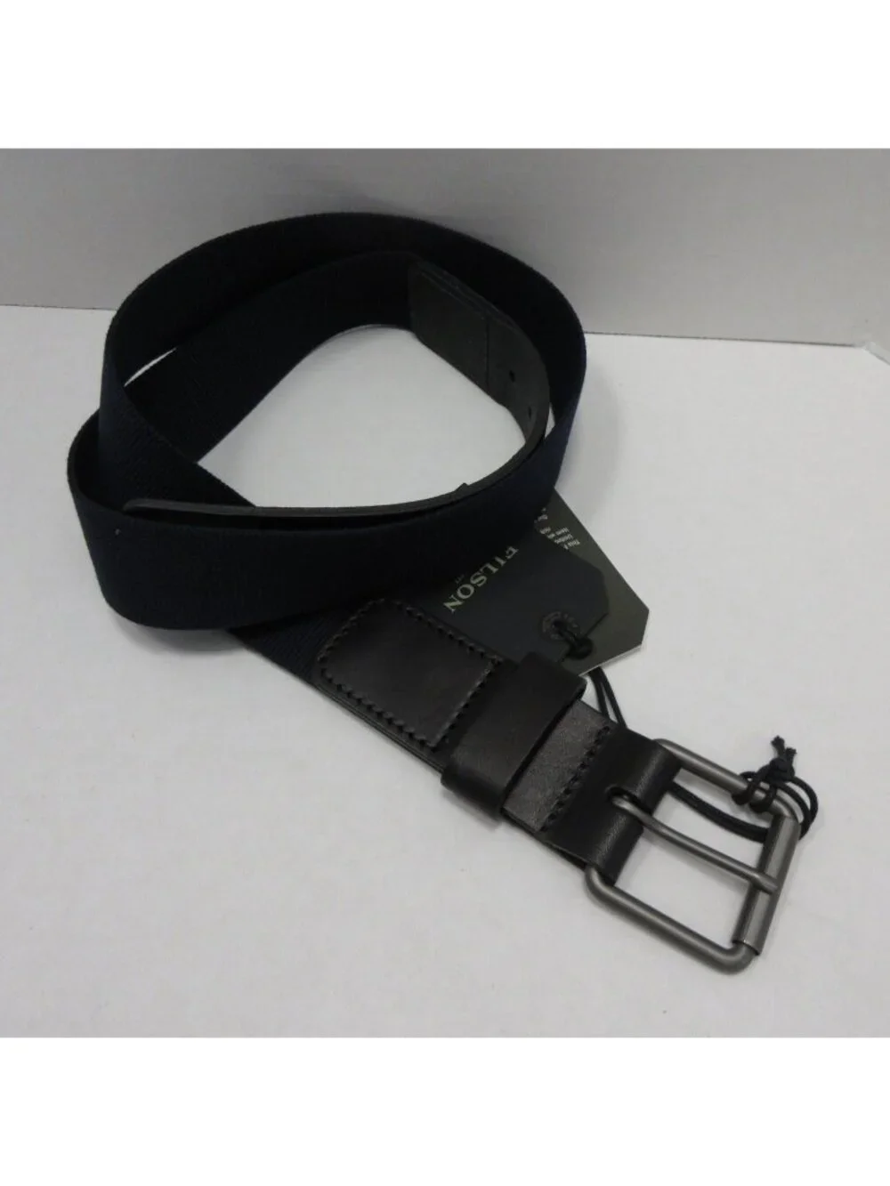 Filson Belt XL Navy Webbing Canvas Leather Trim Buckle Made in USA NEW